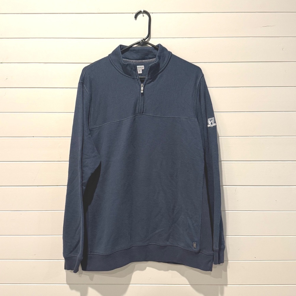 Ashworth Mens Navy Blue Quarter Zip Golf Pullover Sweater Large Long Sleeve‎